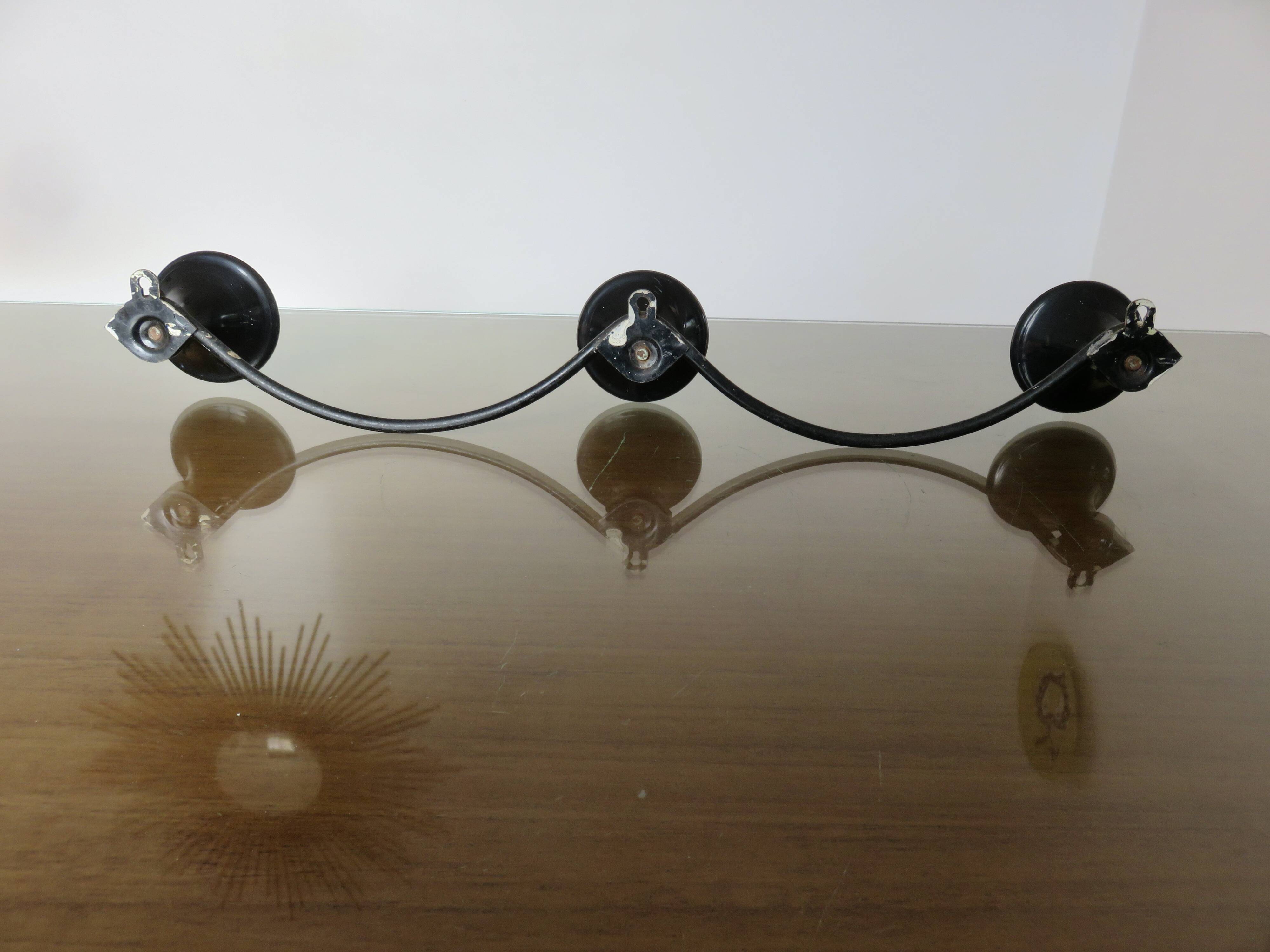 Wall-mounted coat rack, 3 hooks in Bakelite and metal, 1950s/60s