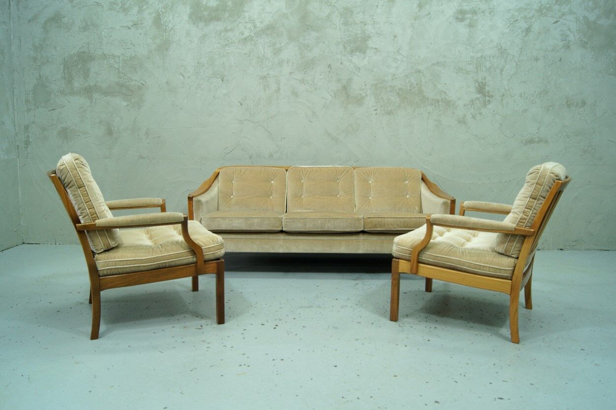 Scandinavian teak & velvet living room set, 1960s