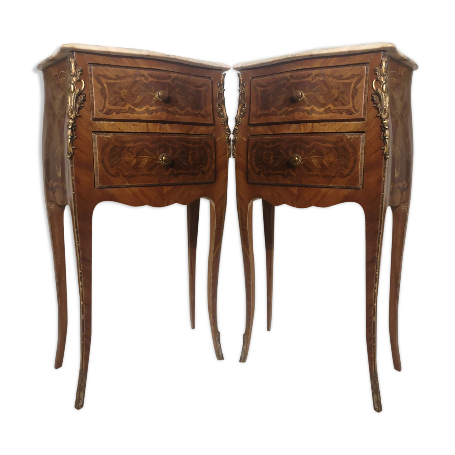 Pair of rose wood bedsides and marble top