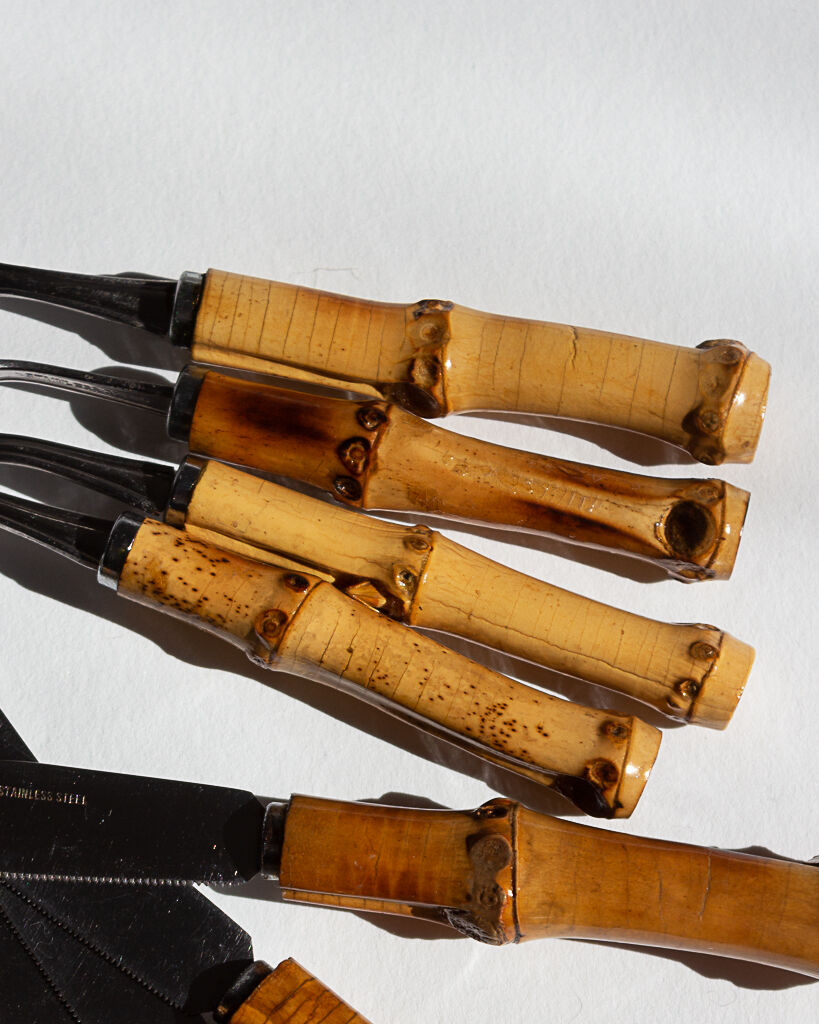 Bamboo cutlery set for 4 people, 60s