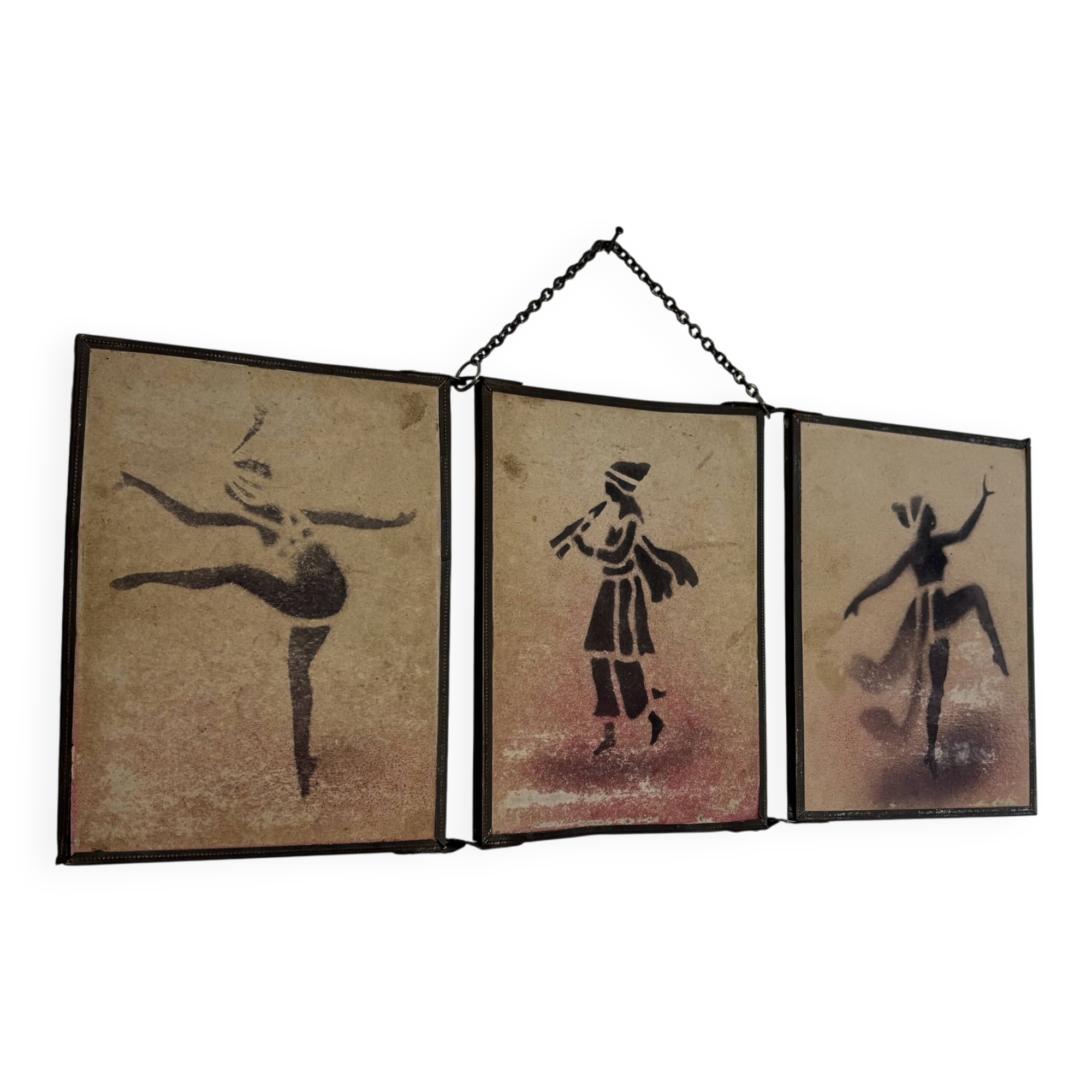 Vintage 1930 triptych mirror barber hairdresser young dancer woman - 19 x