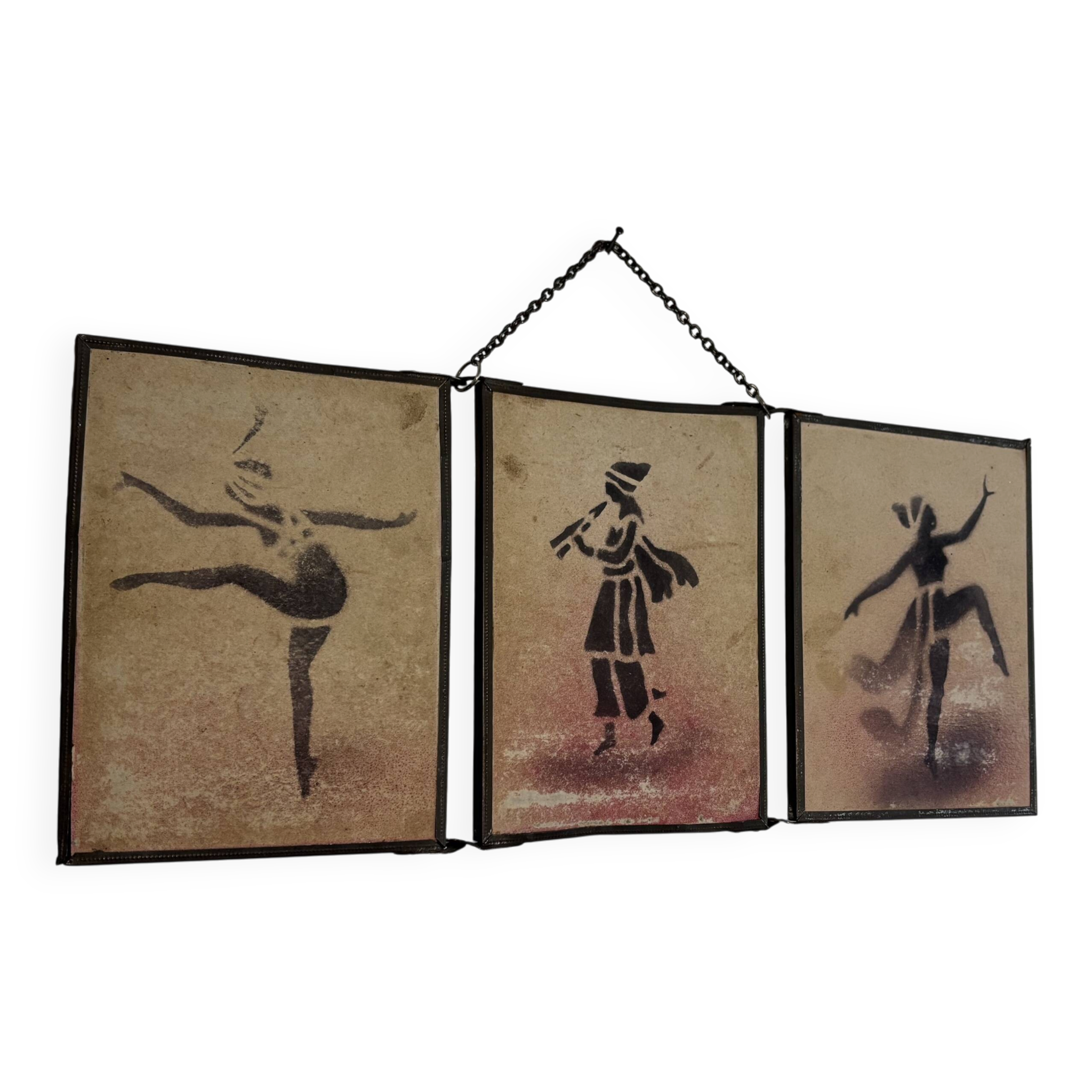 Vintage 1930 triptych mirror barber hairdresser young dancer woman - 19 x