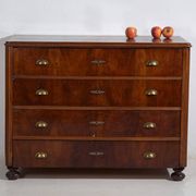 Antique pine chest of drawers with four drawers and brass handles – Central Europe, circa 1900