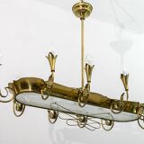 After Pietro Chiesa Italian Brass 12 Lights Candelier Fontana Arte