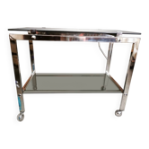 Side table, serving table, console in glass and chrome metal.