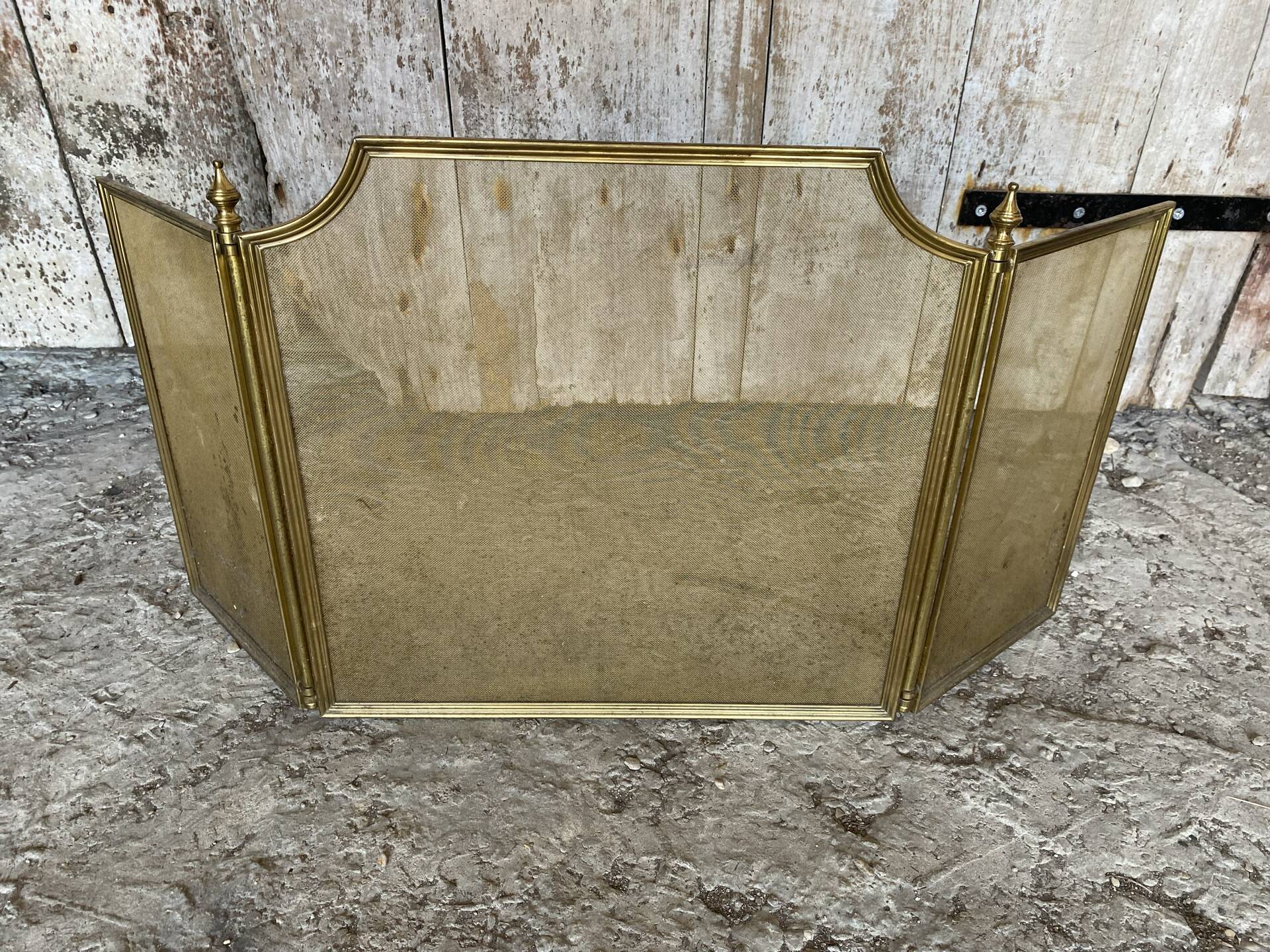 Fire Screen Grate Fireplace 3 Panels Brass 1970s Vintage