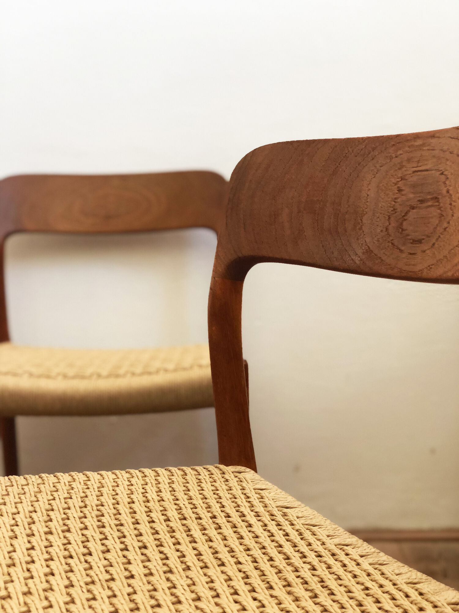 Set of 6 dining chairs, model 75 by Niels O. Møller in teak and paper cord