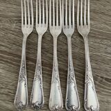 5 silver-plated metal forks with the Ercuis hallmark.