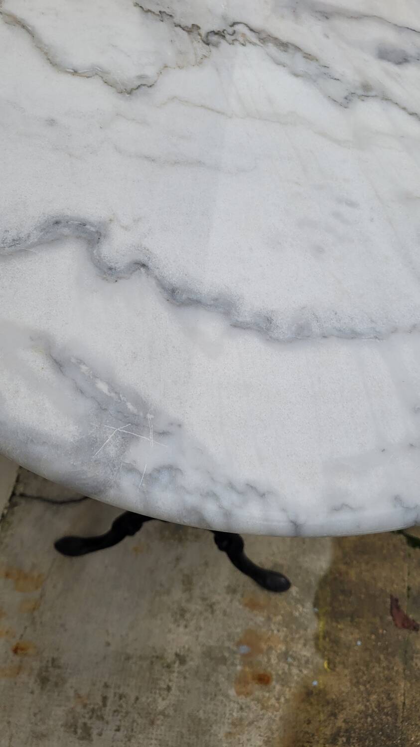 Antique cast iron bistro table with oval marble top