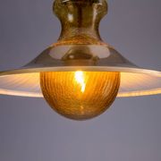 Large glass ‘‘bubble’’ chandelier with brass shade