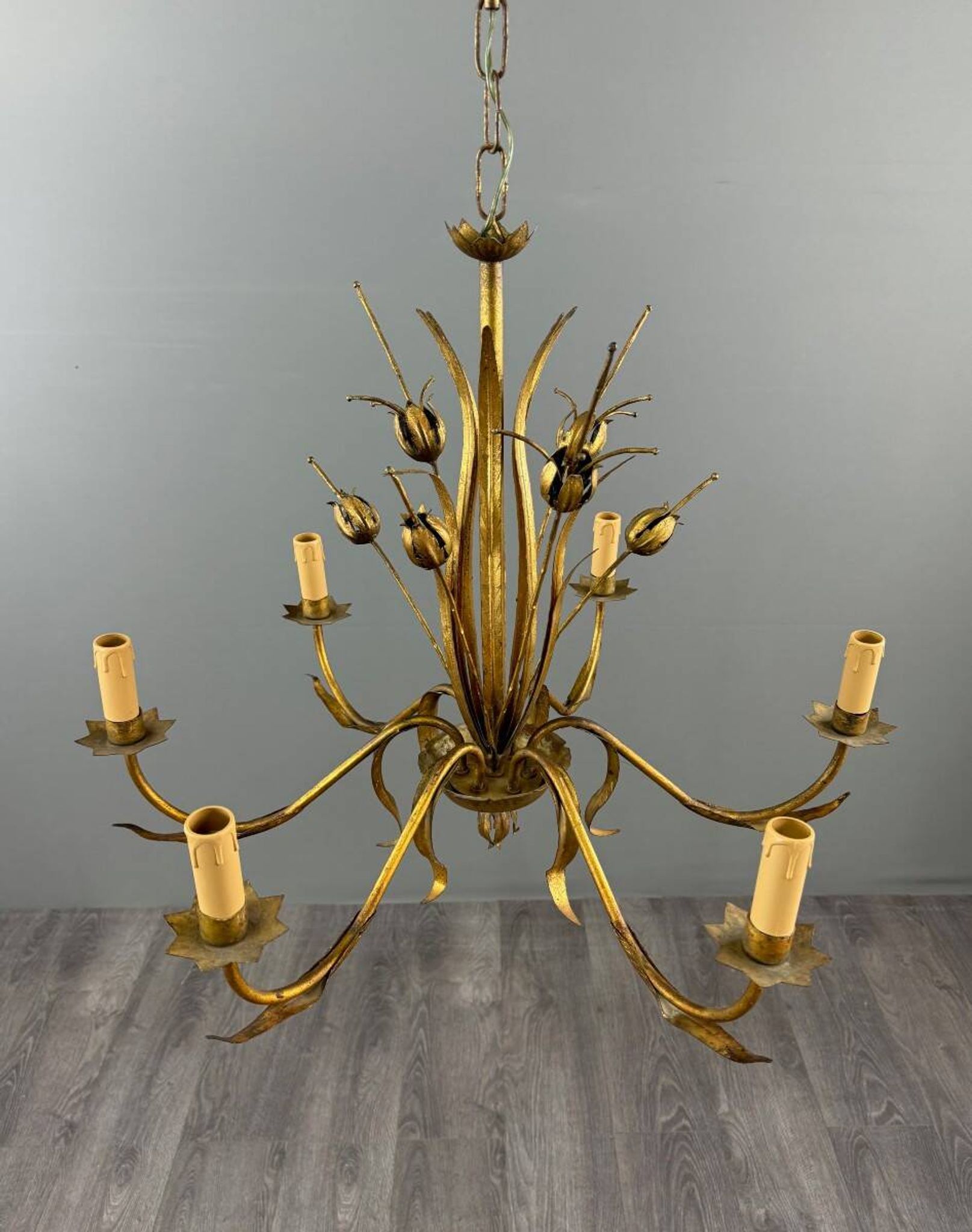 Lustre en métal doré, Italie, vers 1950