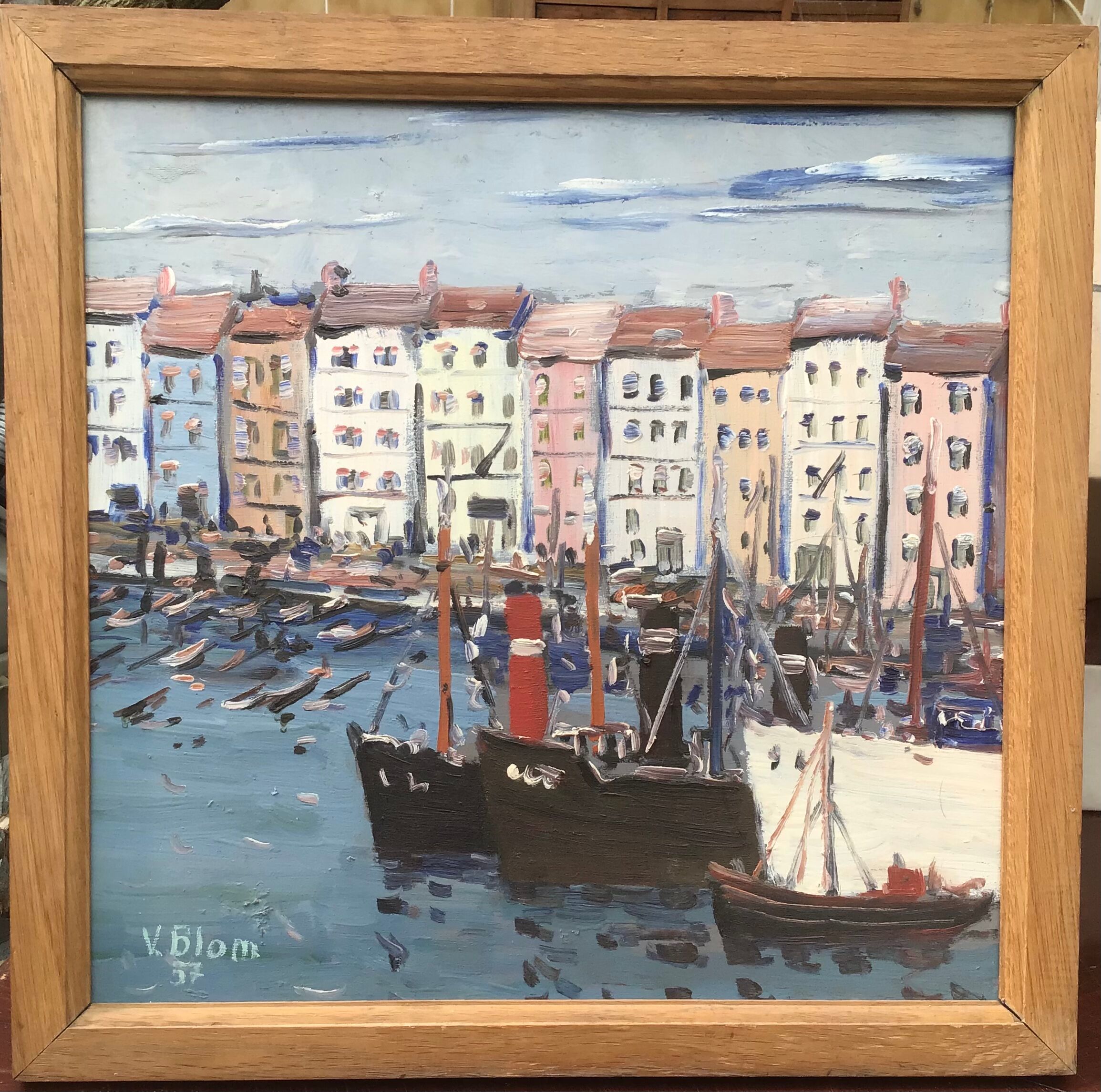 Port of marseille, oil on panel signed. 43x45cm