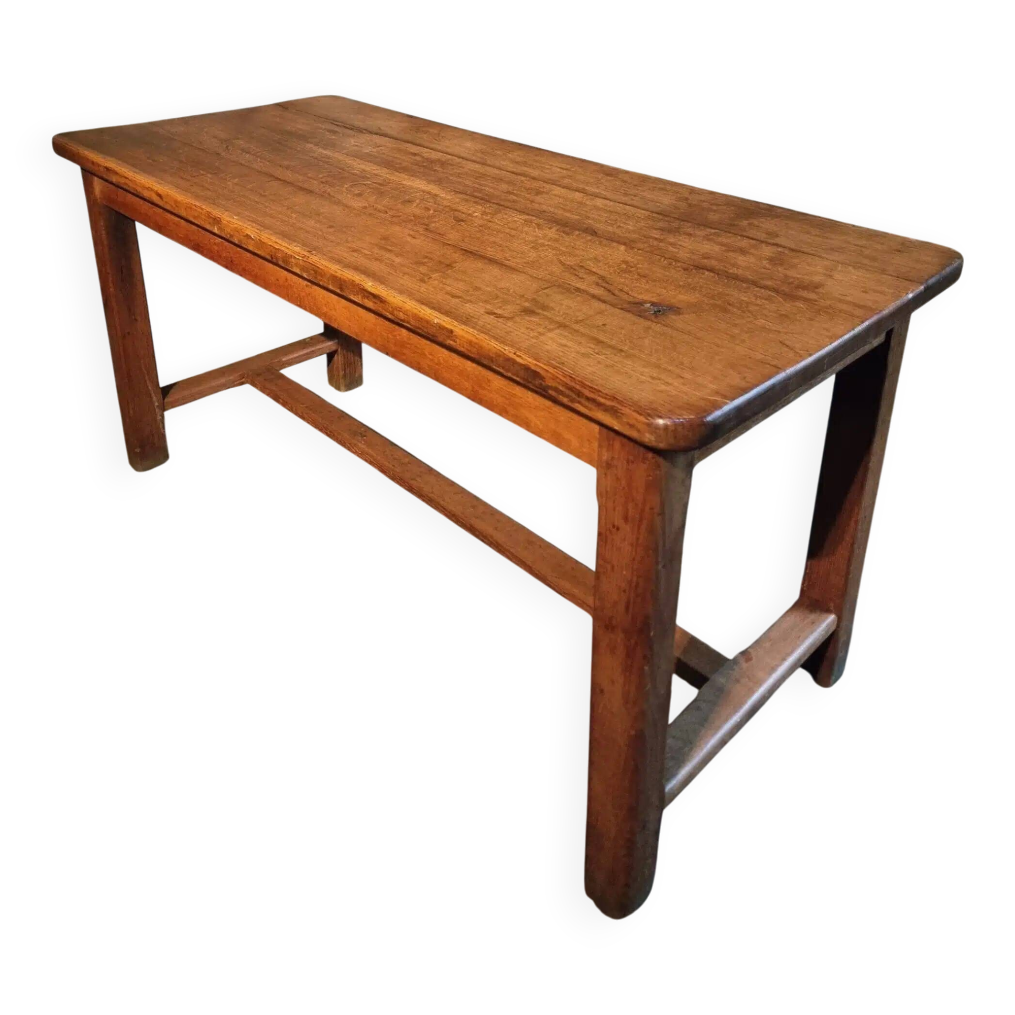 Table vintage en chêne français avec finition vernie d'origine