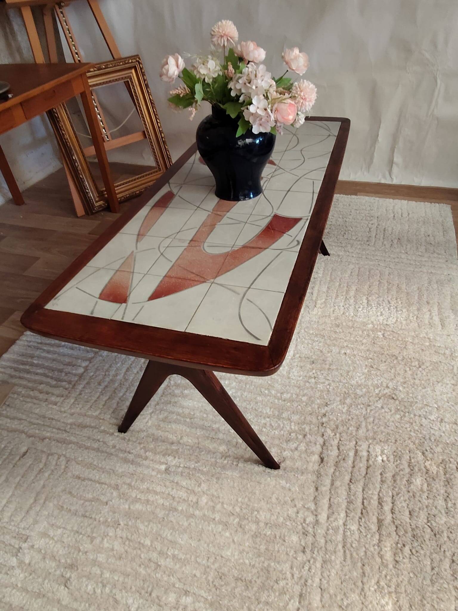 Table basse scandinave vintage à plateau carrelé - Edmund - années 1950