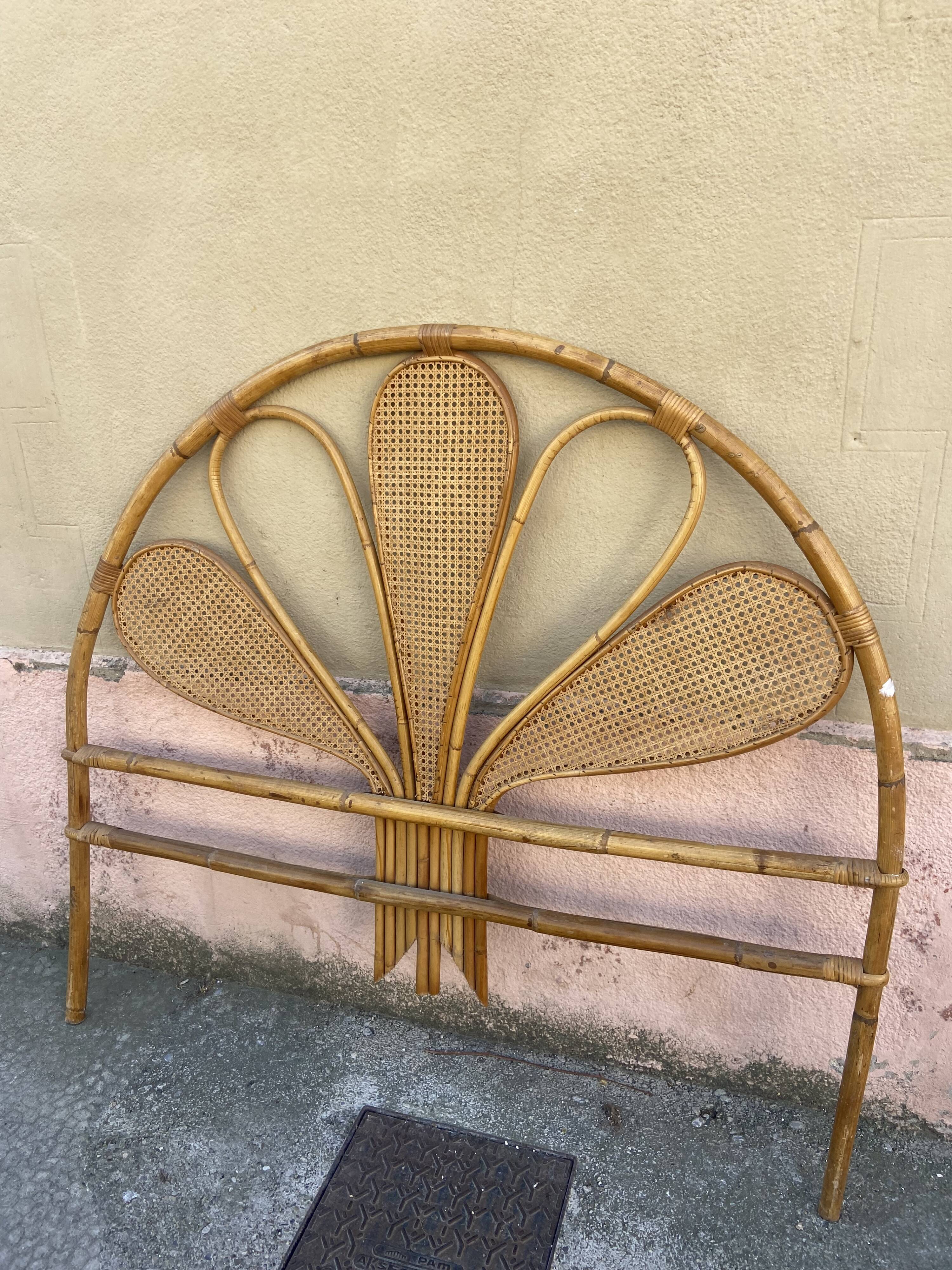 Headboard 2 people in rattan and vintage cannage