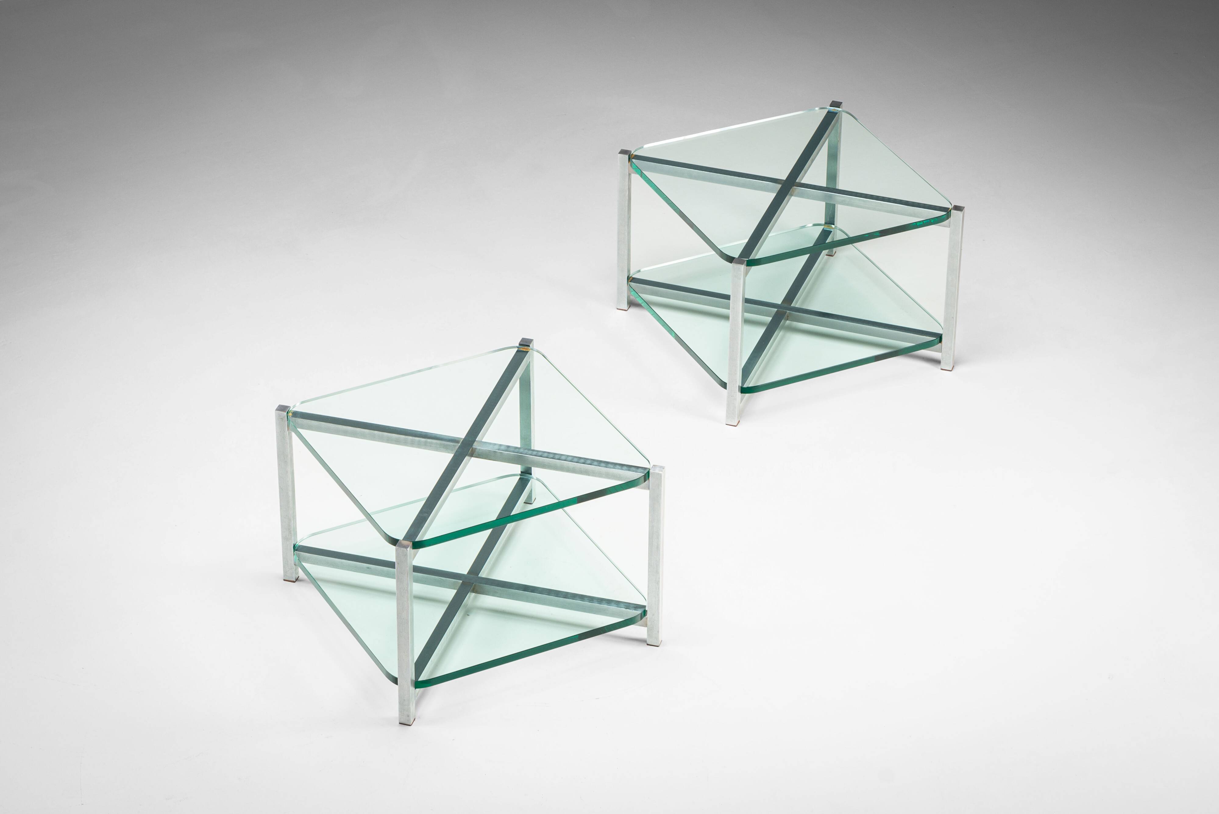 Two-tier glass side table with aluminium frame