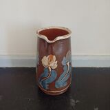 Pitcher in earthenware floral decoration XXth