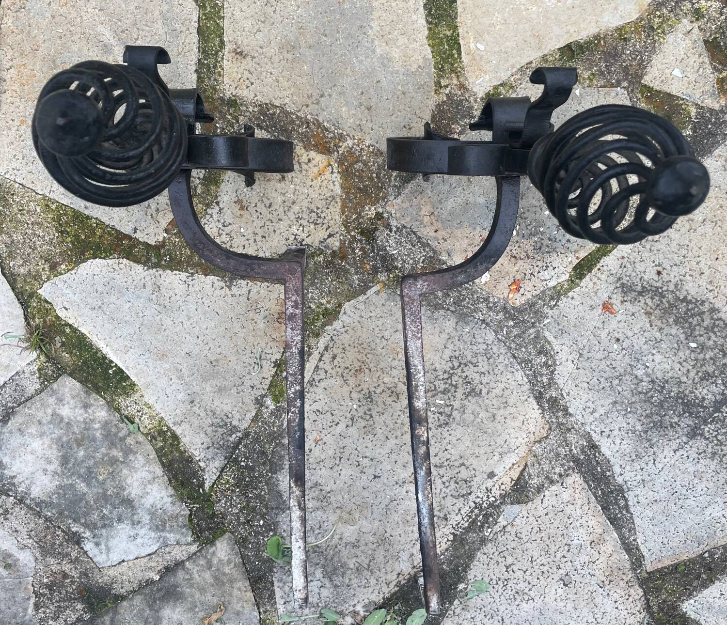 Pair of wrought iron fire dogs