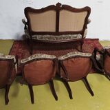 Salon ensemble banquette et fauteuils Rocaille en noyer
