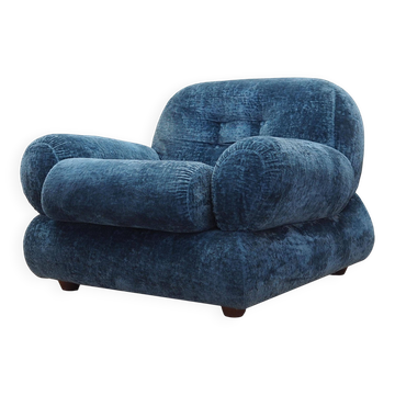 Fauteuil bleu, design italien, années 1970, production : Italie