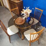 70's smoked glass and rattan table