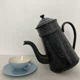 Ancienne cafetière tôle émaillée, gris moucheté