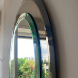 Round mirror ground crystal, Italy 70s, signed Lupi Cristal Luxor