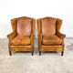 Set of two sheep leather wingback armchairs Delft
