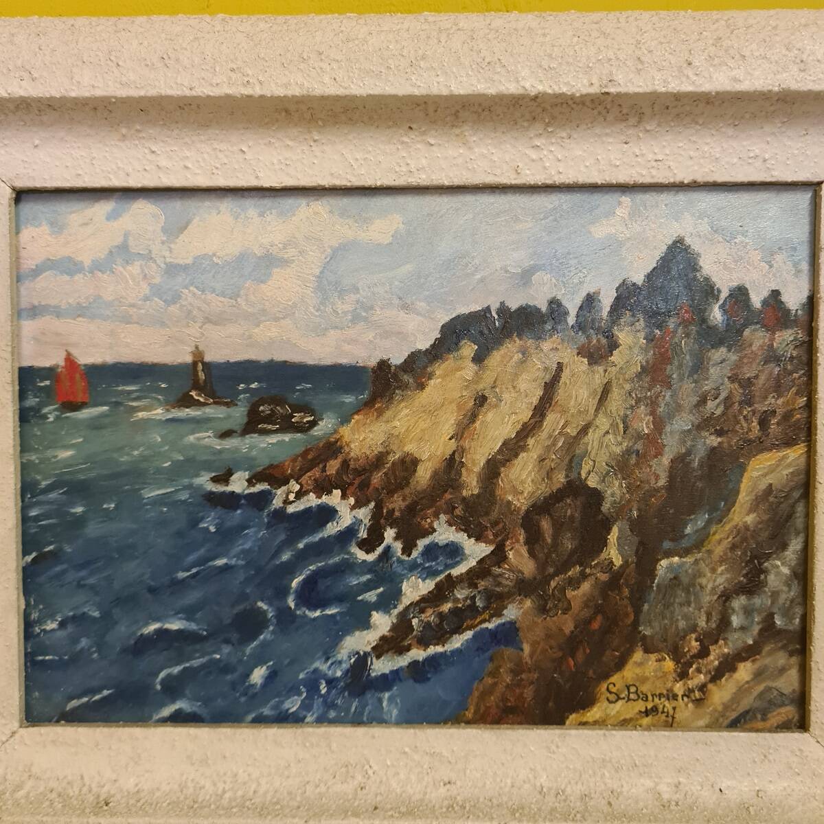 Oil on panel pendant with the French Coast By S. Barrier From 1947