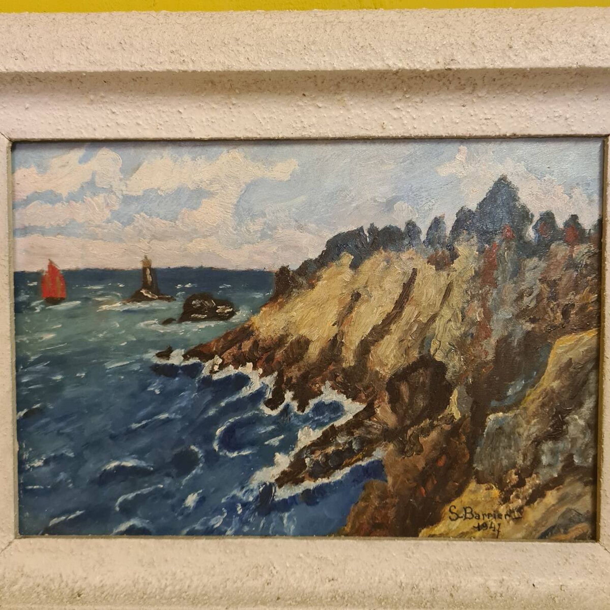 Oil on panel pendant with the French Coast By S. Barrier From 1947