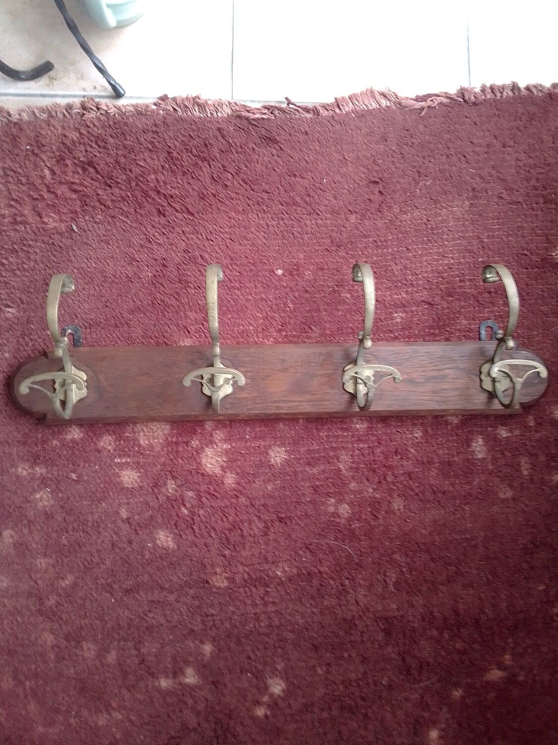 Wall coat rack wood and brass