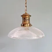 Art Deco glass pendant light with ribbed transparent design, 1920-30.