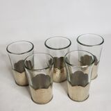 Set of 5 old Moroccan tea glasses in hammered glass and maillechort