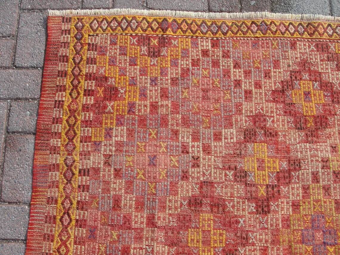 Turkish kilim area rug, vintage kilim rugs runner