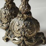 Pair of Antique Flambeaux Candlesticks/Baroque Style, Rocaille. In gilded bronze. 19th century