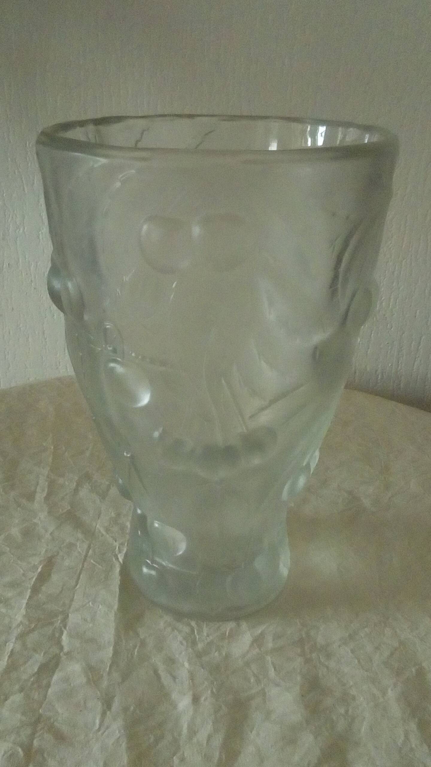 Frosted glass vase with relief cherry decoration