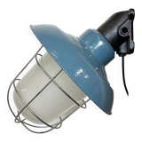 Industrial Blue Painted Factory Wall Cage Lamp from Elektrosvit, 1960s