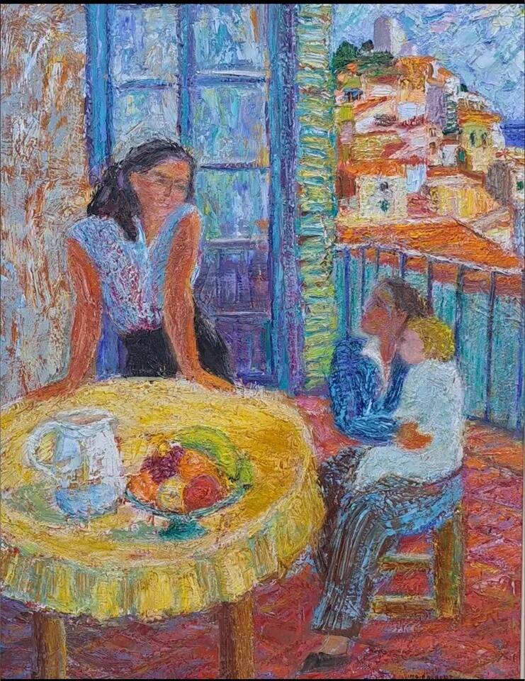 20th century Portrait of Two Women Oil Painting on Canvas