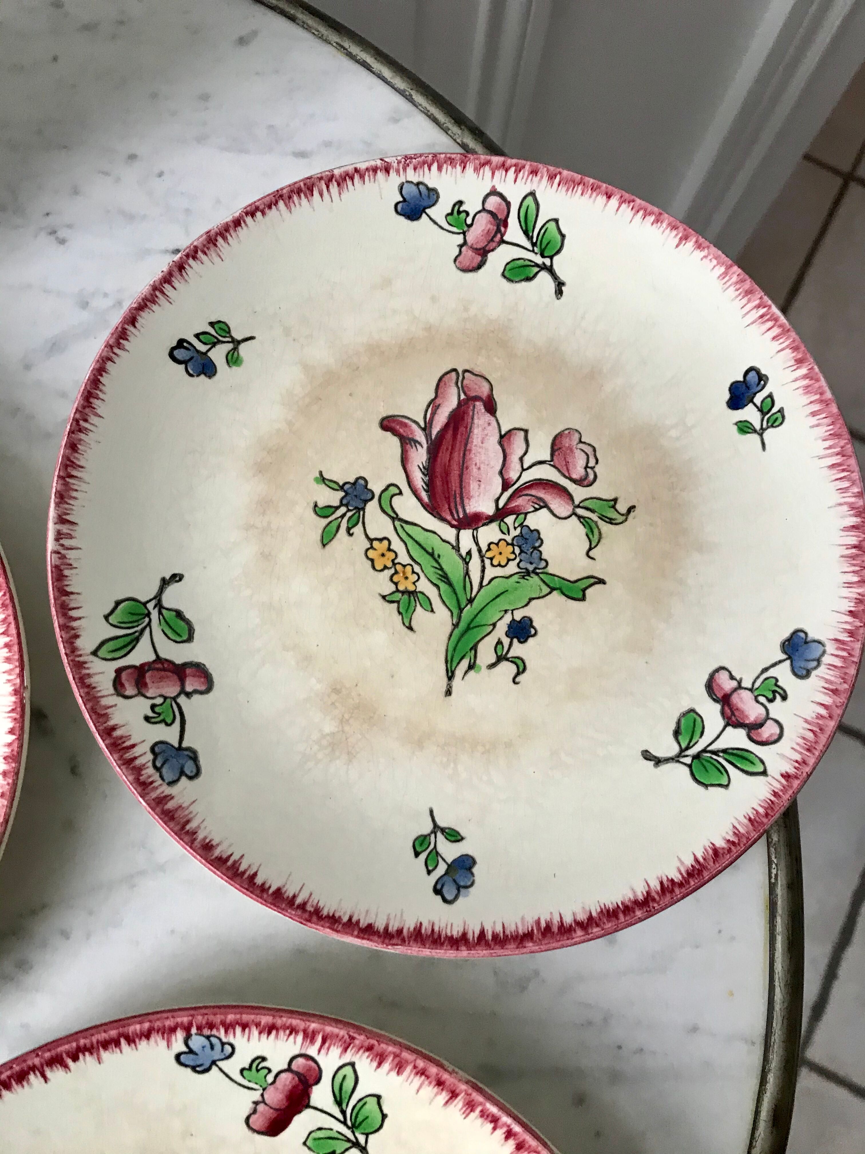 Set of 7 dessert plates gien model "lorraine" hand painted 30-40s