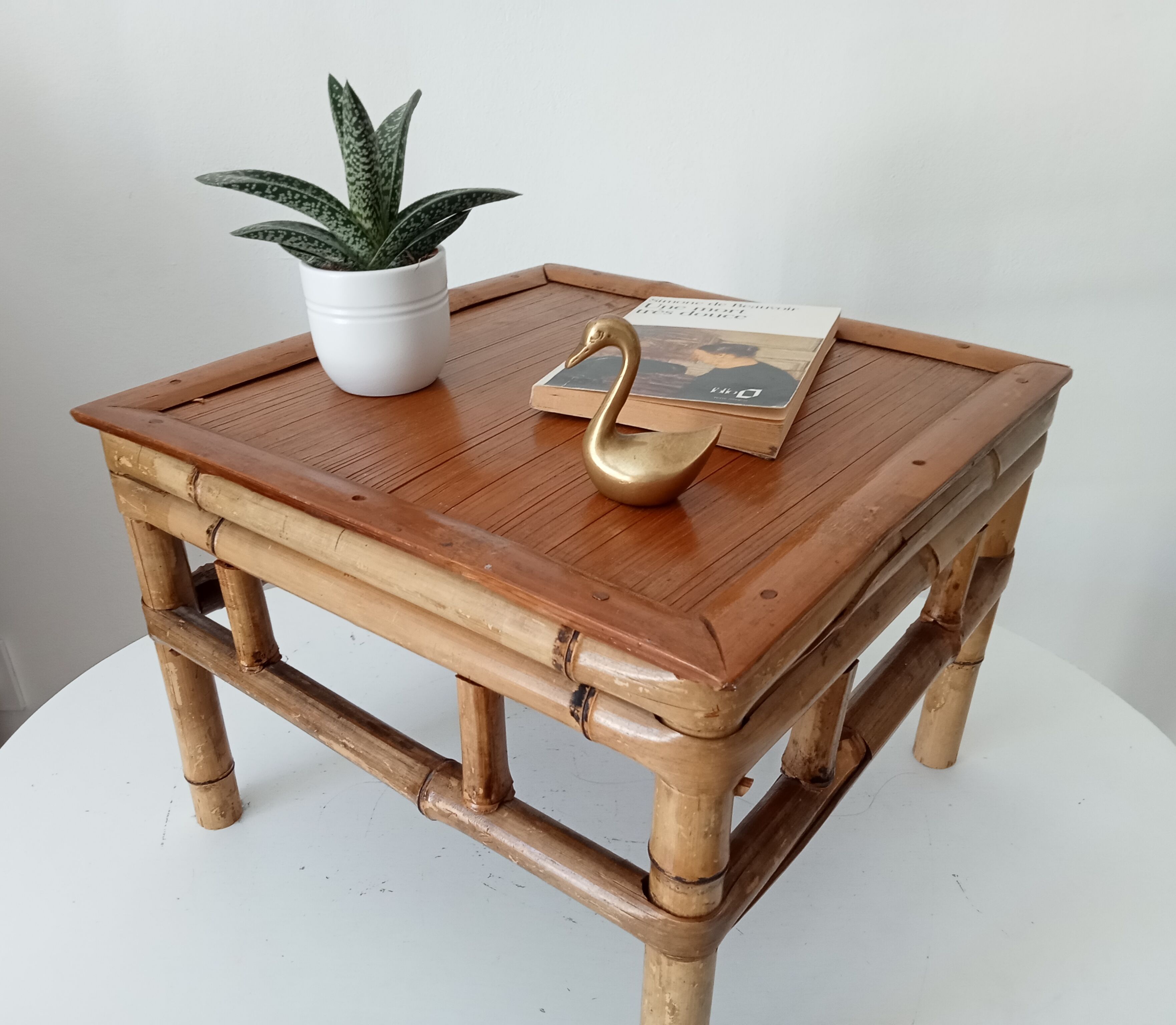 Vintage bamboo bedside table from the 70s.