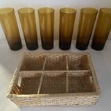 Vintage Amber Blown Glass Orangeade Set