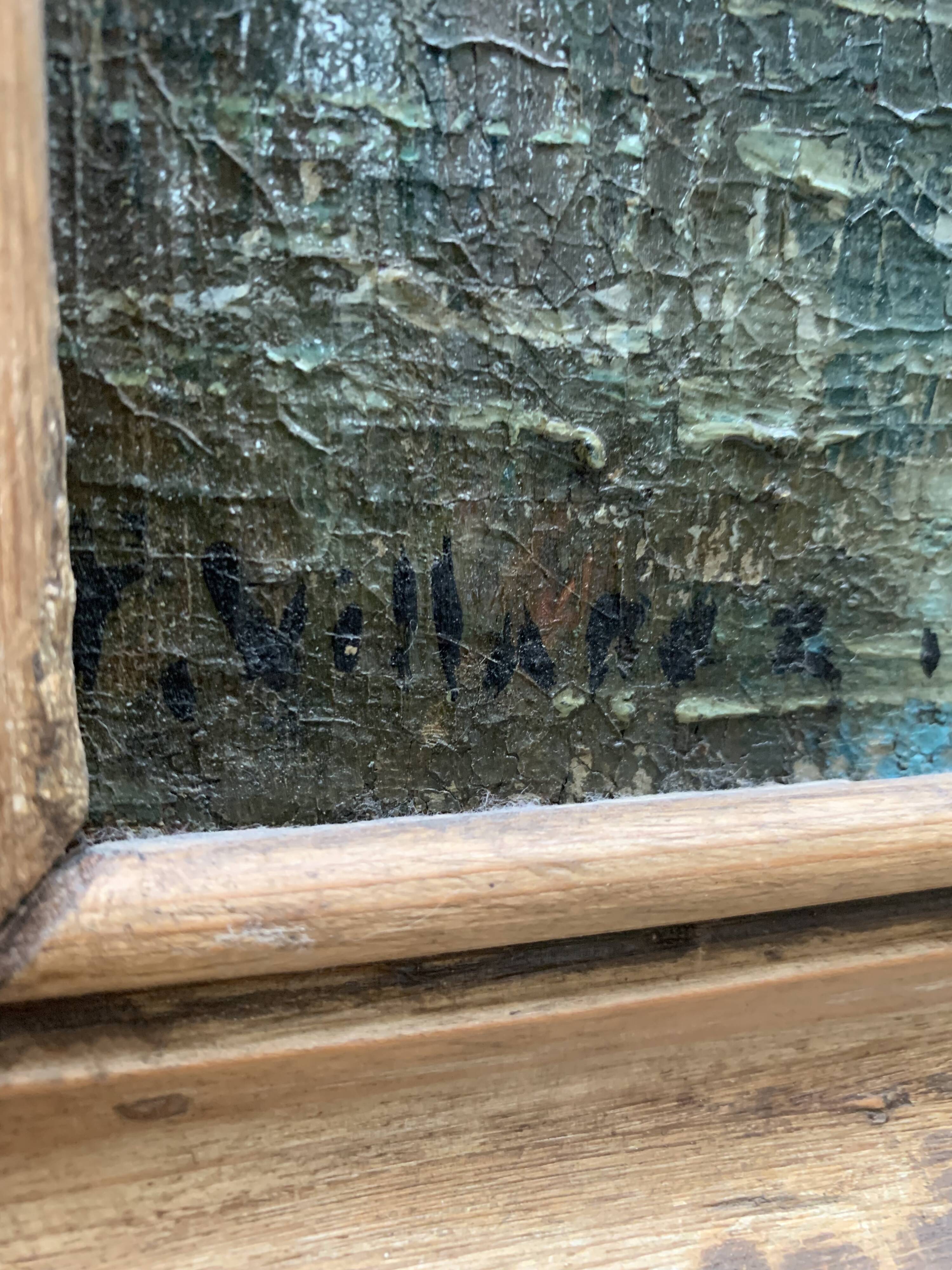 Oil on canvas, bucolic landscape, early 20th century