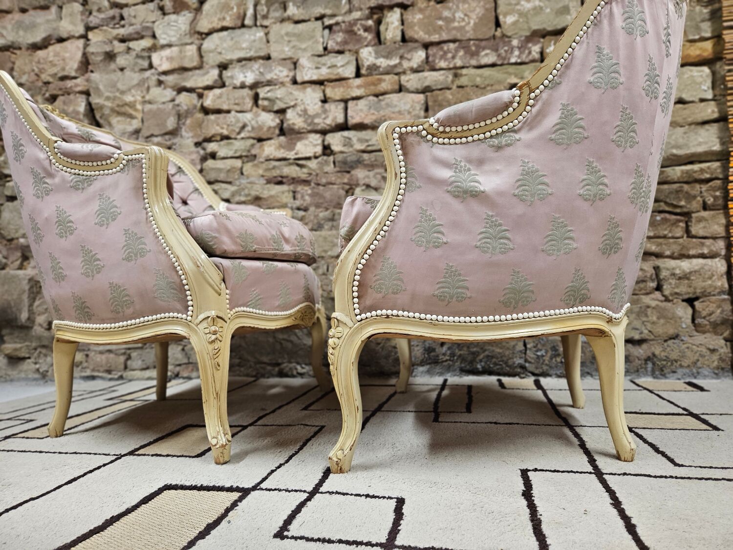 Pair of 1960s silk bergère armchairs