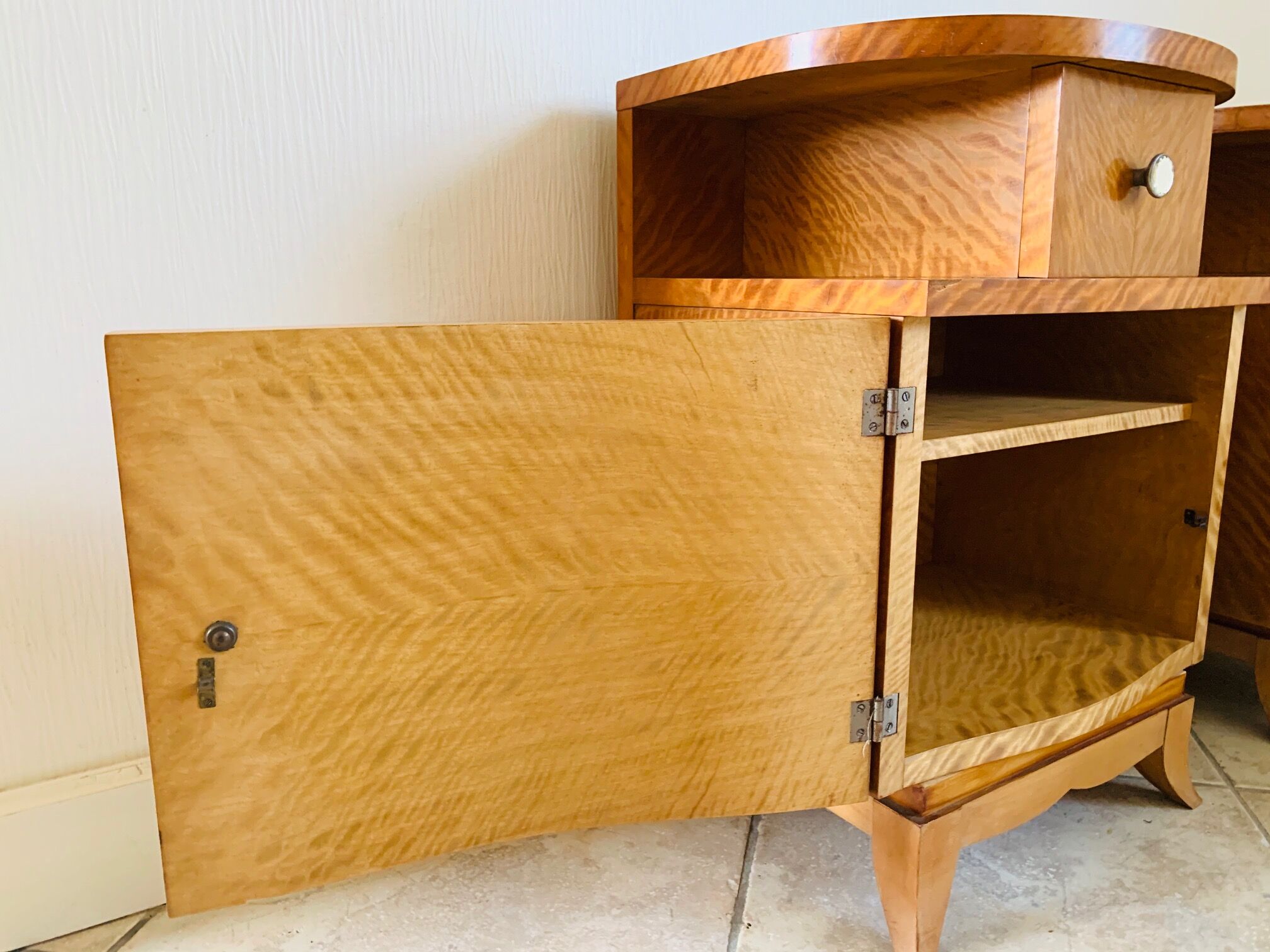 Pair of art deco bedsides in lemon tree magnifying glass