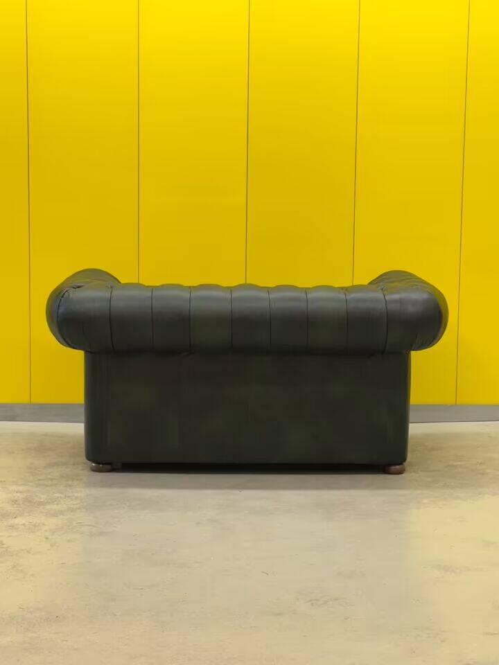 Vintage Green Leather Chesterfield Sofa: Two Seater