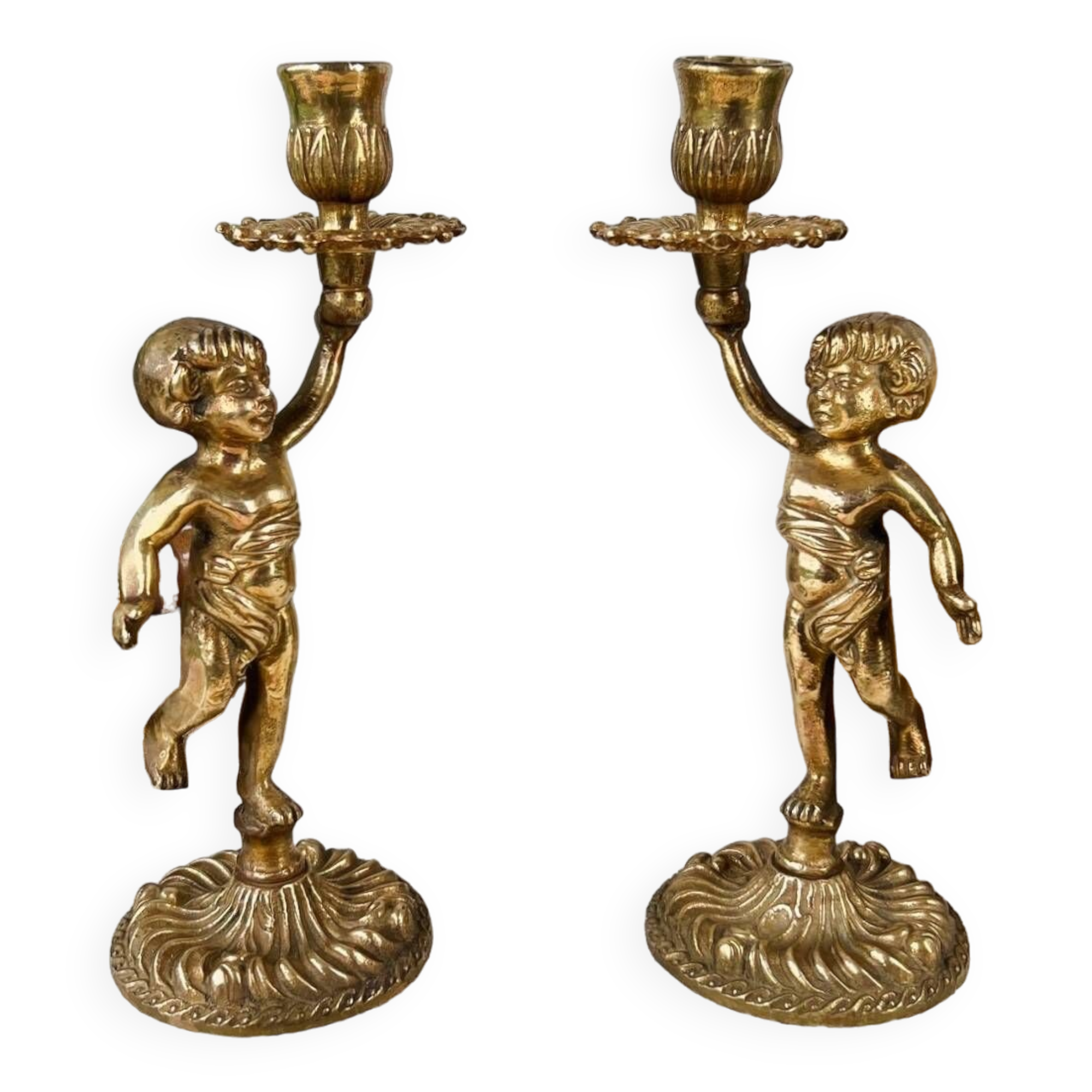 Pair of bronze “Cherubim” candlesticks
