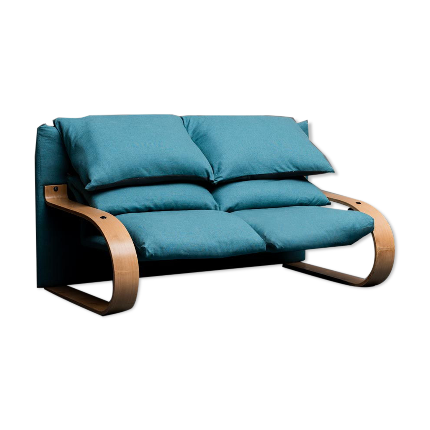 2 seater sofa in blue fabric 1970