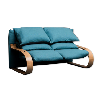 2 seater sofa blue fabric 1970