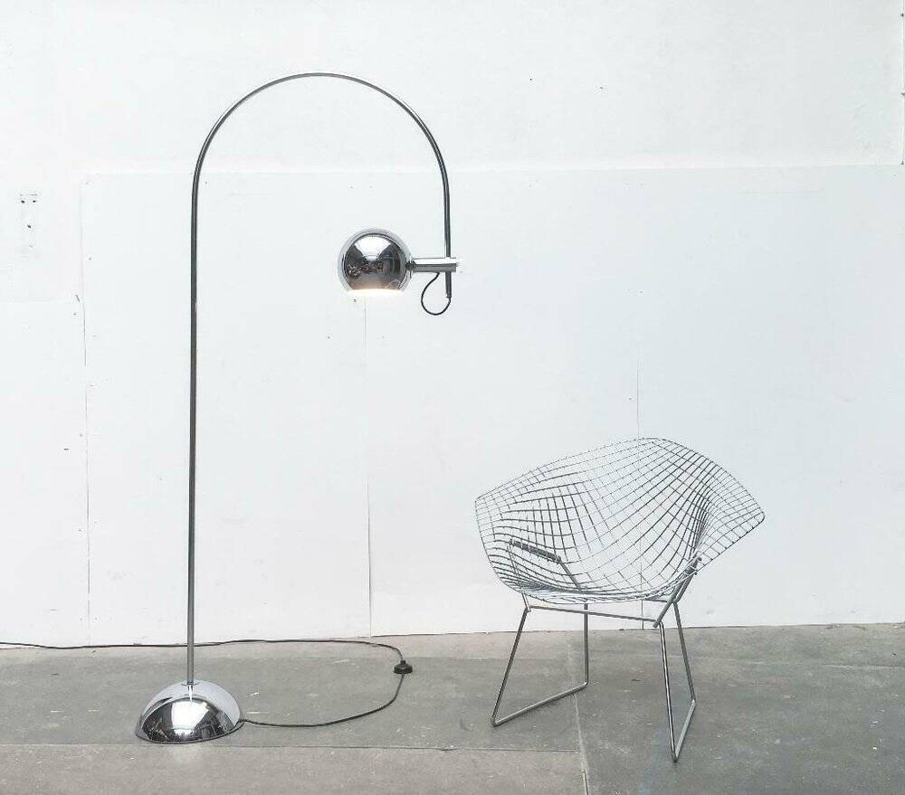Chrome metal arc floor lamp Space Age mid-century by Cosack, 1960s