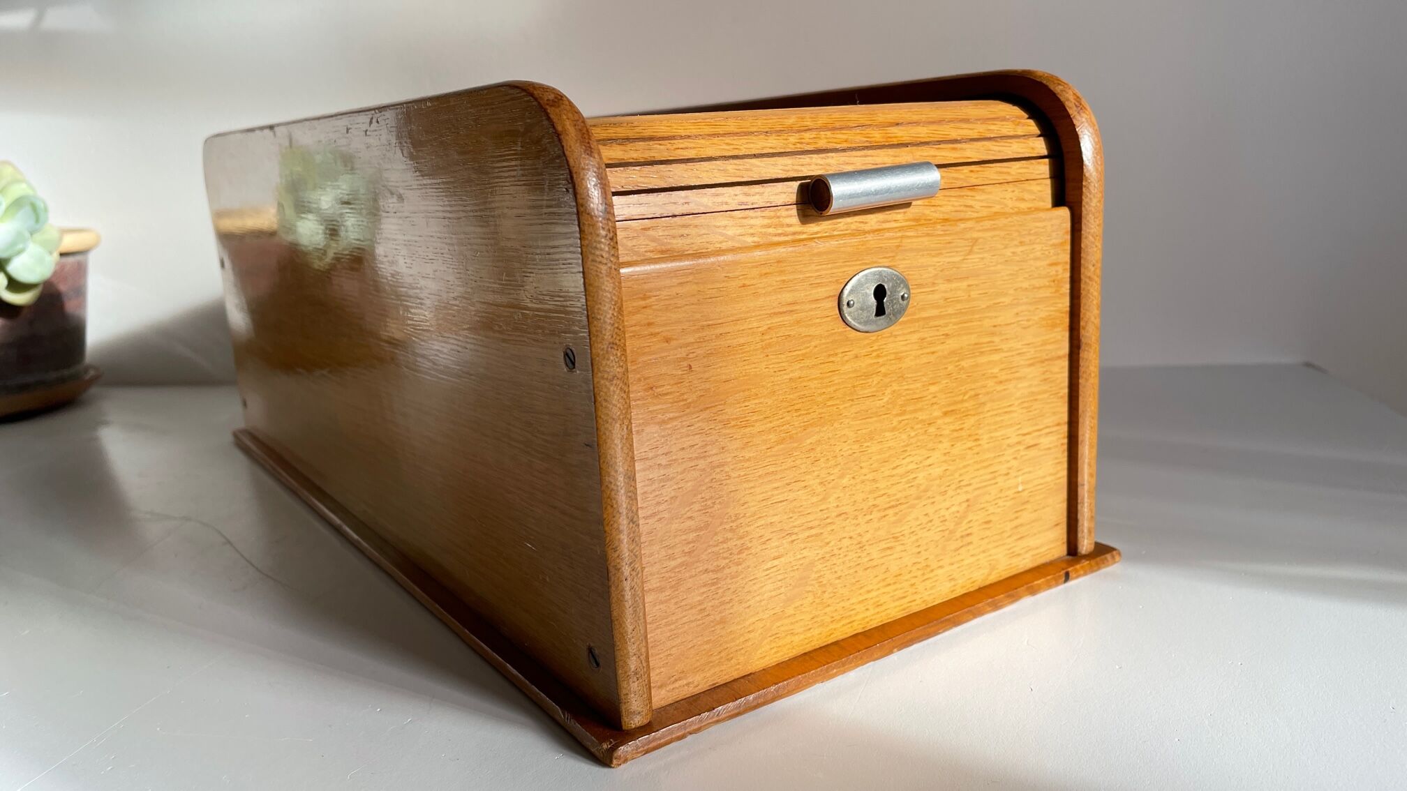 Wooden box with curtain vintage storage